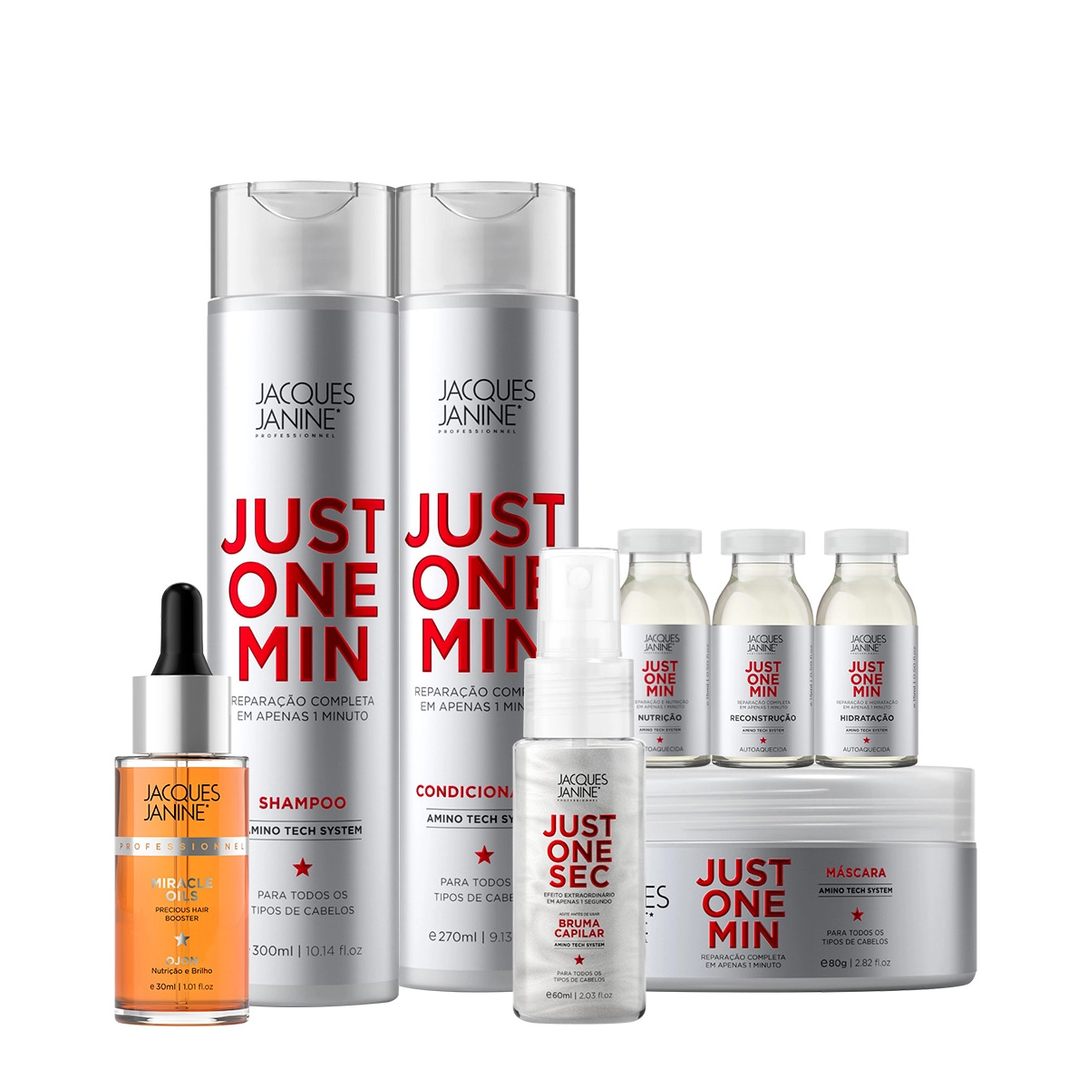 Produto Kit_Jacques_Janine_Professionnel_Just_One_Min_Cronograma_Capilar_Completo_e_Miracle_Oils_Ojon_Evas_1