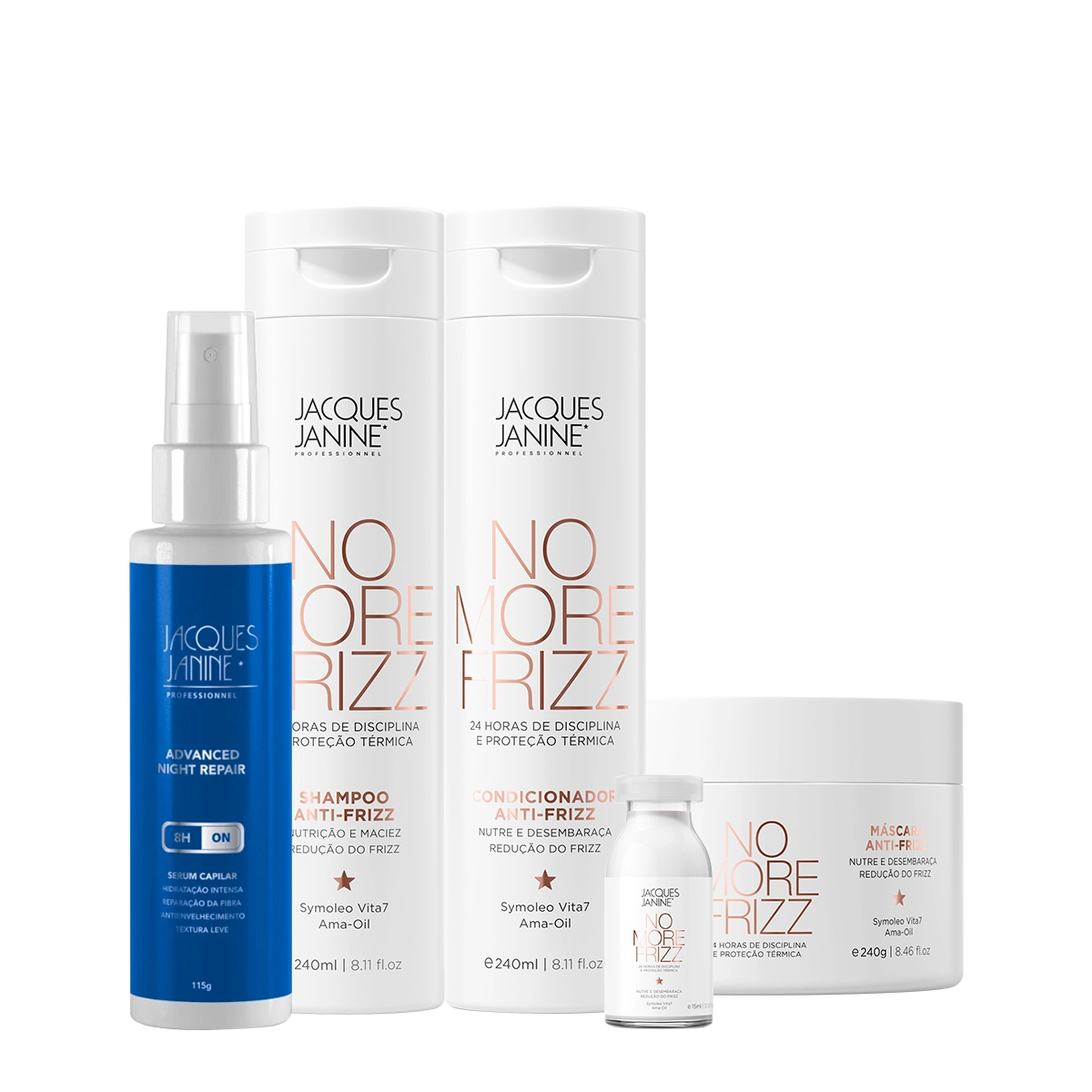 Produto Kit_Jacques_Janine_Professionnel_No_More_Frizz_Shampoo_Condicionador_Mascara_Ampola_e_Night_Serum_Evas_1