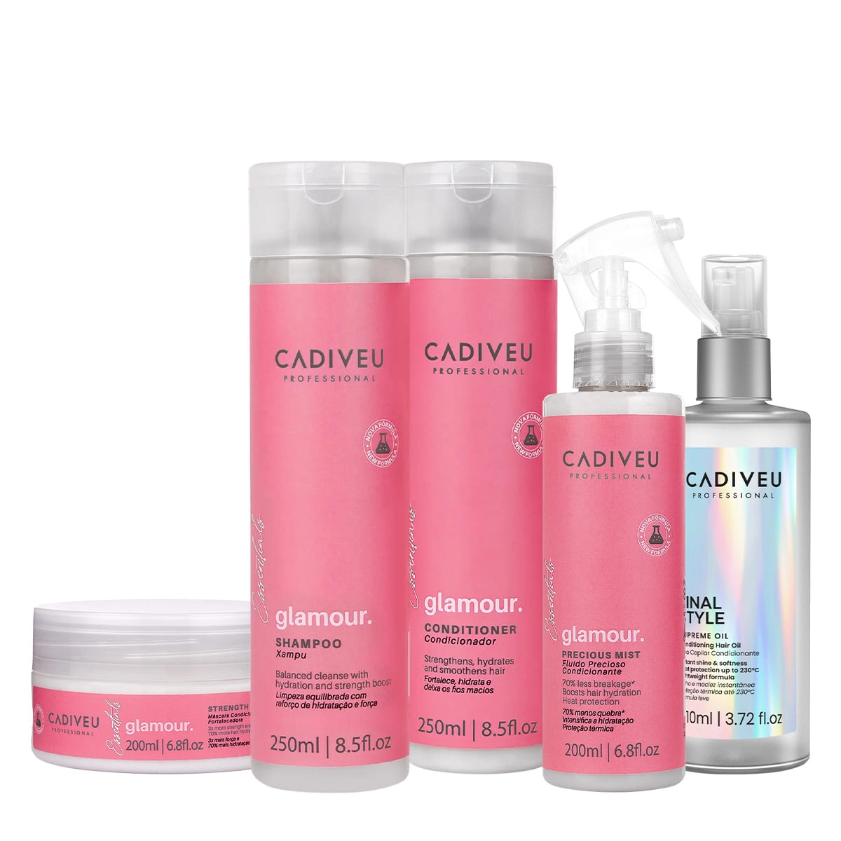 Kit Cadiveu Professional Glamour Hair Care Total E Final Style Oil G (5 Produtos)