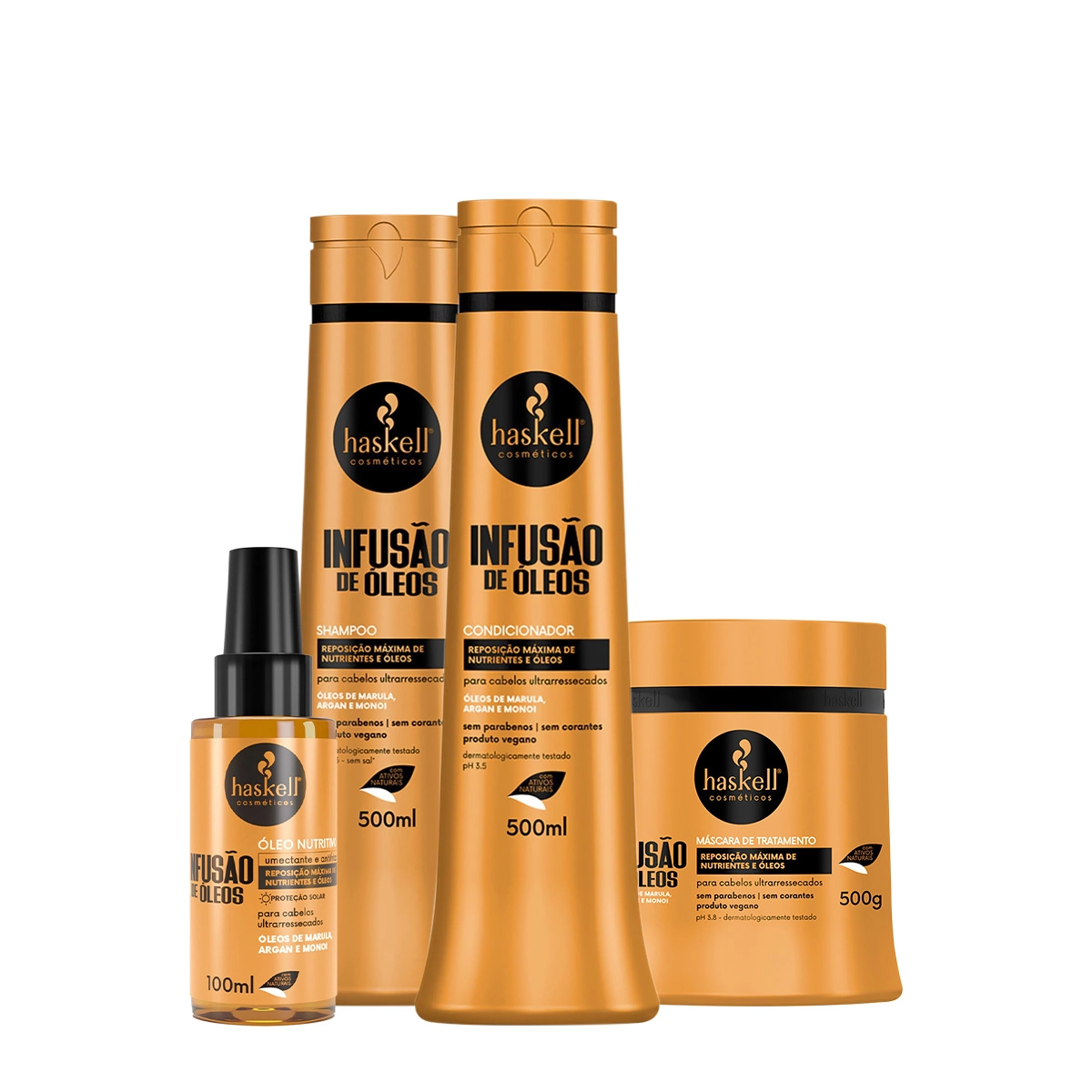 Kit Haskell Infusão De Óleos Shampoo Condicionador Máscara E Óleo G (4 Produtos)