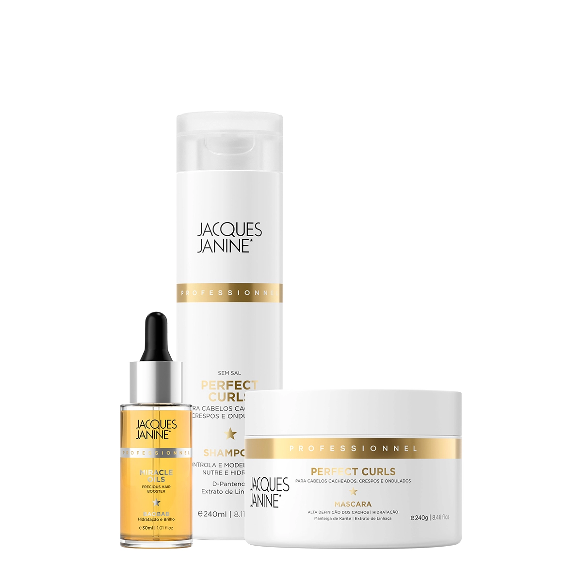 Produto Kit_Jacques_Janine_Professionnel_Perfect_Curls_Shampoo_Mascara_e_Miracle_Oils_Baobab_Evas_1