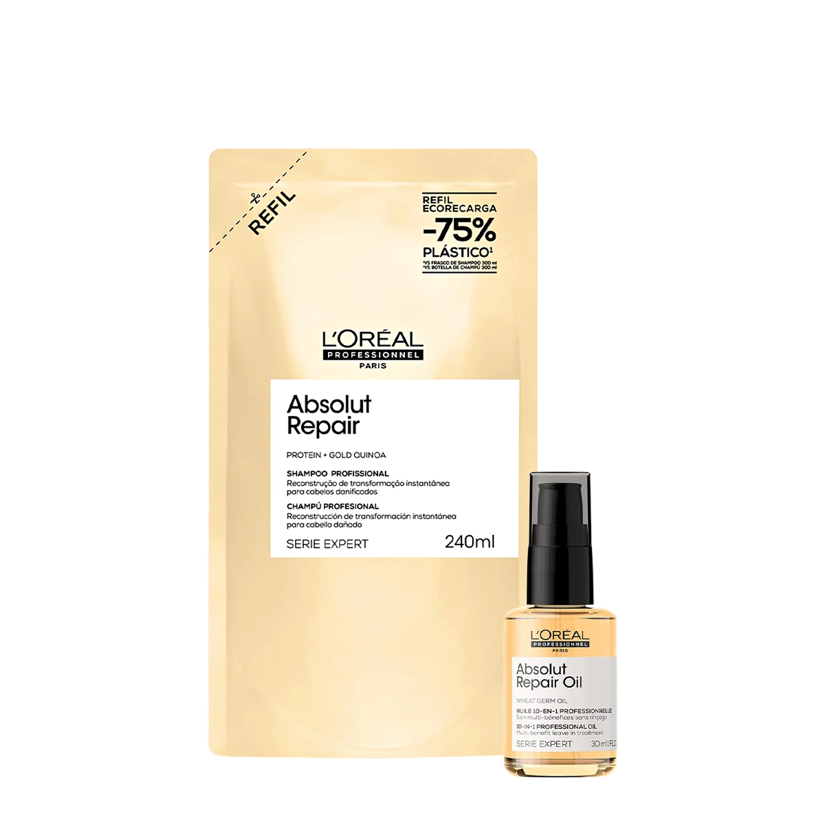 Produto Kit_LOreal_Professionnel_Absolut_Repair_Gold_Shampoo_Refil_Oil_30_Evas_1