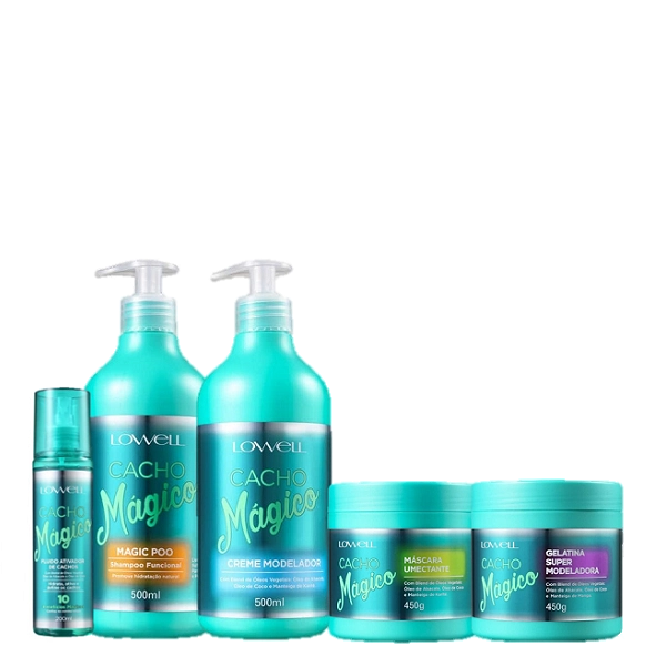 Lowell Cacho Magico Shampoo 500g Creme Modelador 500g Gelatina 450g Mascara 450g E Fluido 200ml