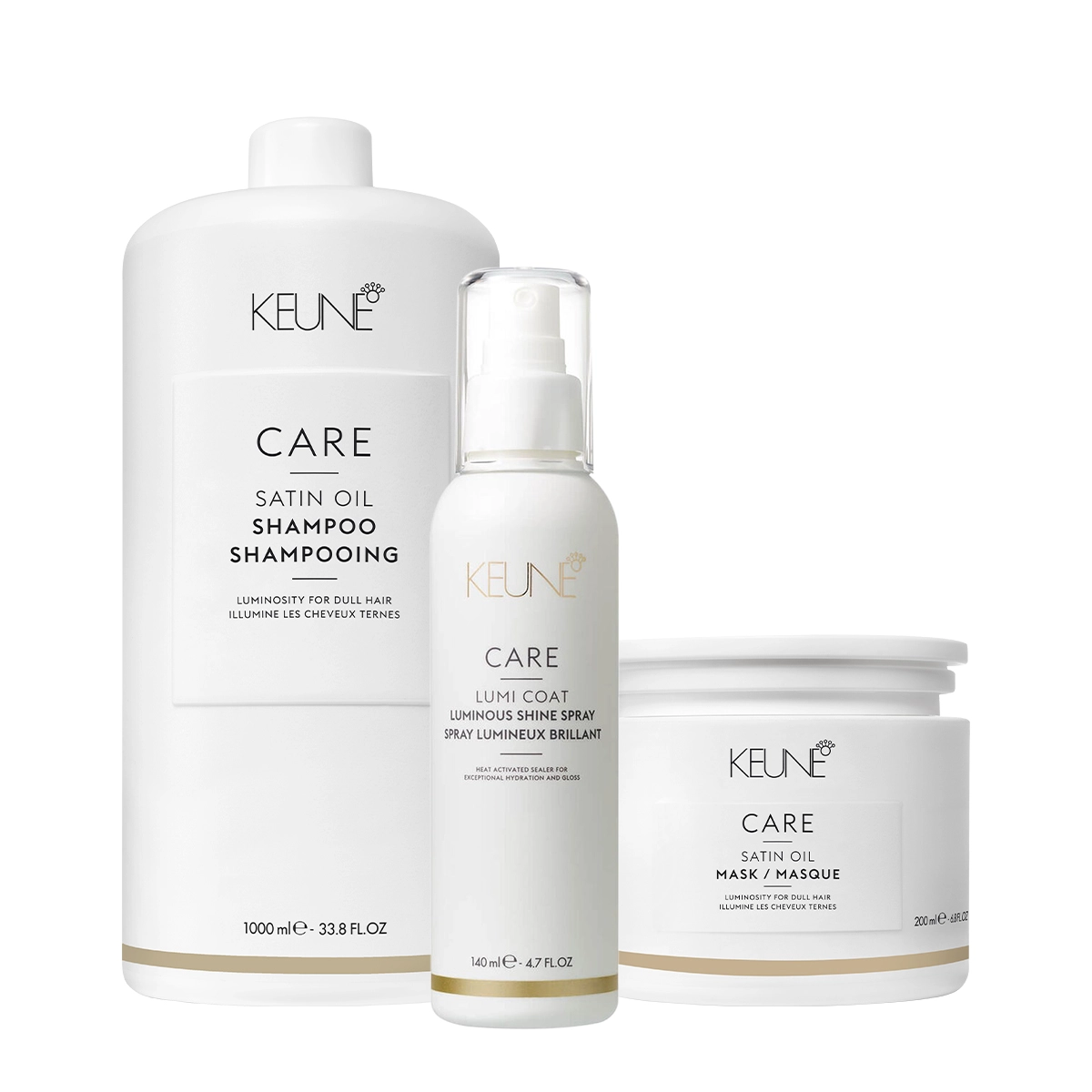 Kit Keune Care Satin Oil Shampoo Litro Máscara E Lumi Coat Finalizador (3 Produtos)