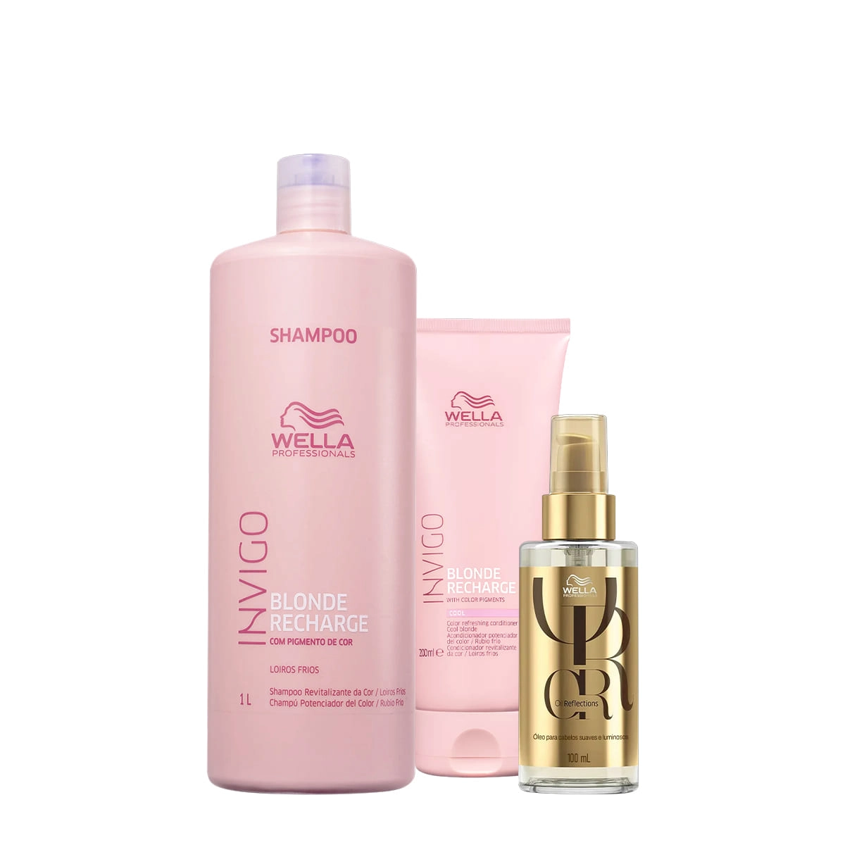 Kit Wella Professionals Invigo Blonde Recharge Reflections Shampoo Condicionador 200 Oil (3 Produtos)