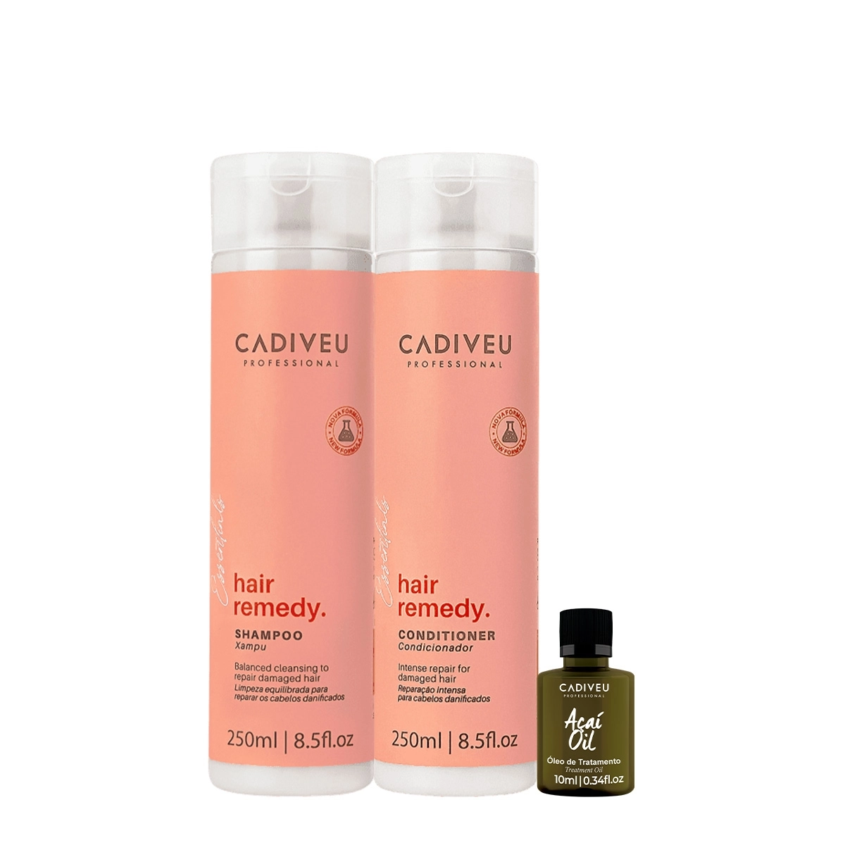 Kit Cadiveu Essentials Hair Remedy Shampoo Condicionador E Açaí Oil (3 Produtos)