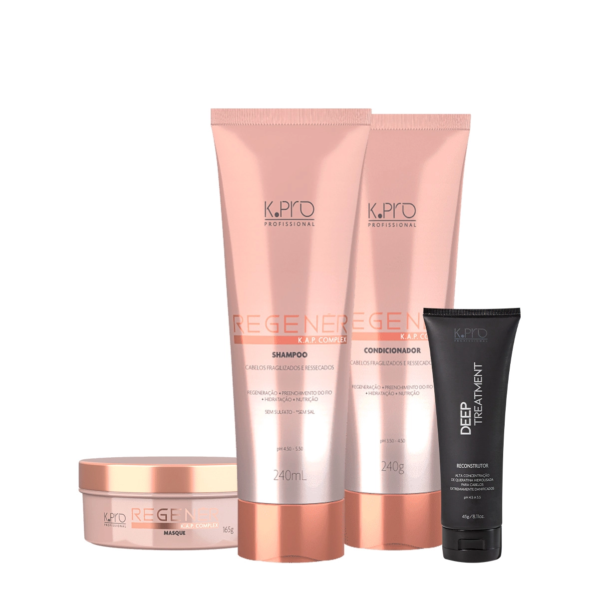 Kit K.Pro Professional Regenér Shampoo Condicionador Máscara E Tratamento Reconstrutor (4 Produtos)