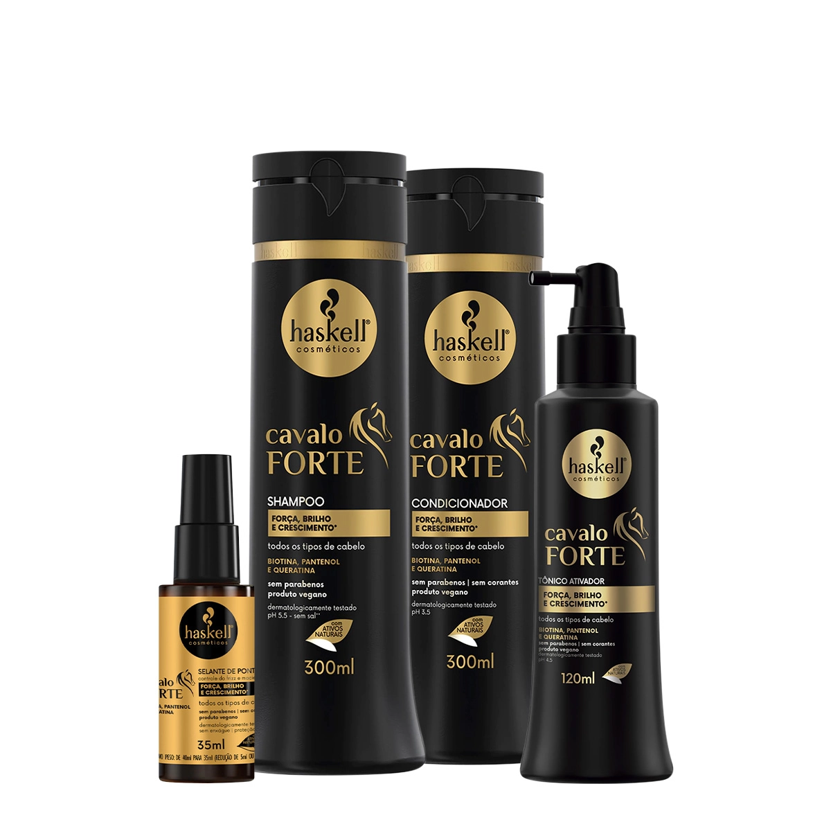 Kit Haskell Cavalo Forte Shampoo Condicionador Selante De Pontas E Tônico (4 Produtos)