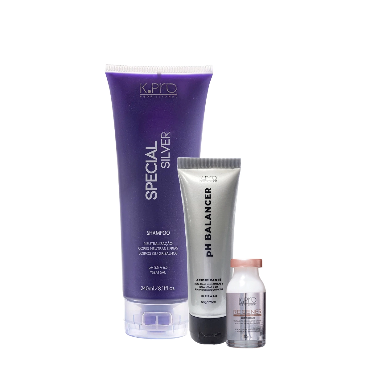 Kit K.Pro Special Silver Ph 5.5 A 6.5 Acidificante Pequeno E Regenér Shot Ampola (3 Produtos)