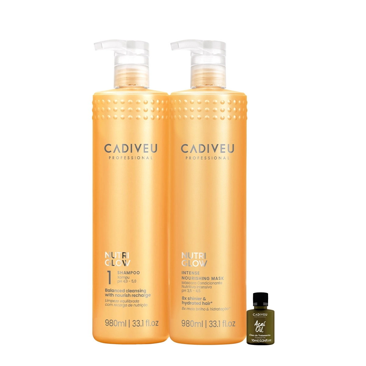 Kit Cadiveu Professional Nutri Glow Shampoo Máscara G E Açaí Oil (3 Produtos)