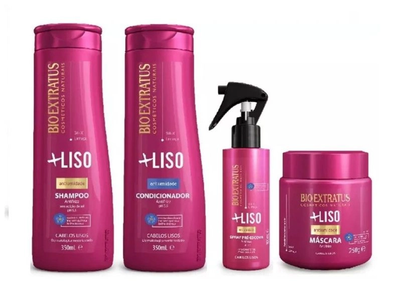 Kit Bio Extratus Mais Liso Shampo + Condicionador 350ml + Máscara 250g + Spray 100ml