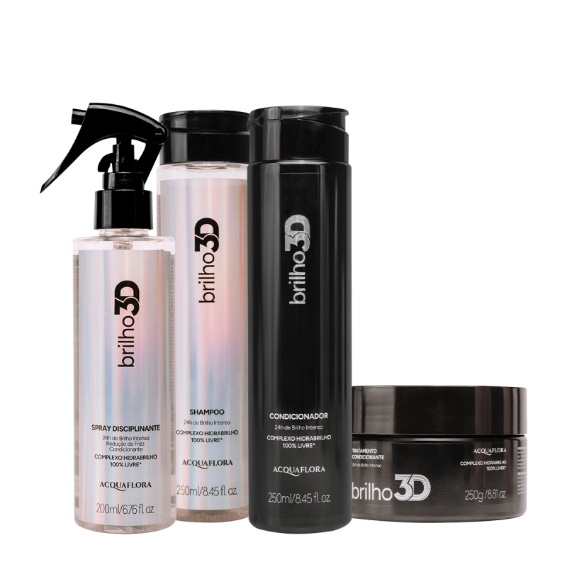 Kit Acquaflora Brilho 3D Hair Care Total (4 produtos) Produto: Kit Acquaflora Brilho 3D Hair Care Total (4 produtos)