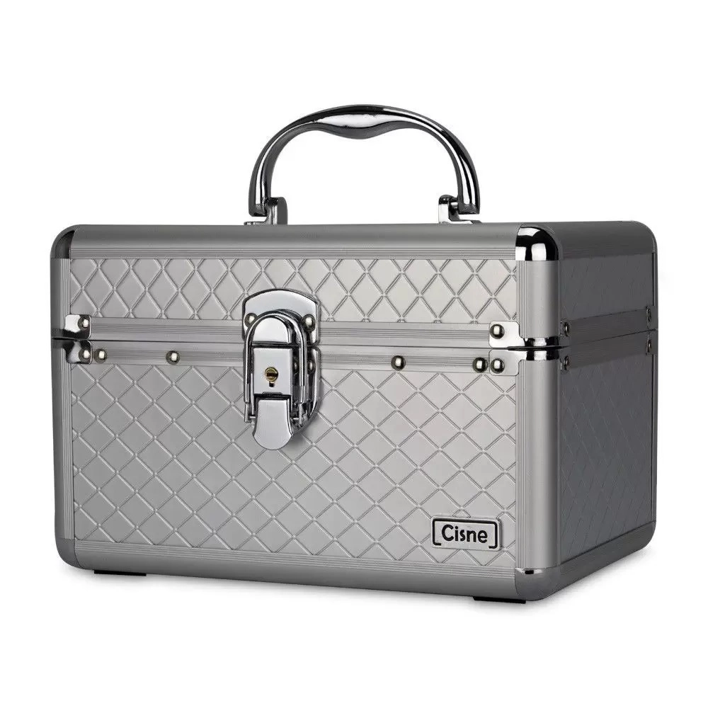 Produto: Maleta Maquiagem Média Cisne Reforçada 2 Bandejas Cor: Cinza Claro