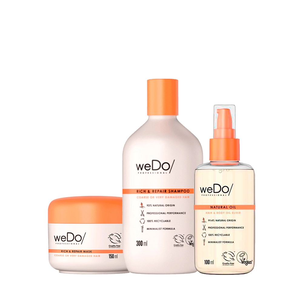 Kit WeDo Rich & Repair Máscara 150ml & Natural Oil (3 produtos) Produto: Kit WeDo Rich & Repair Máscara 150ml & Natural Oil (3 produtos)