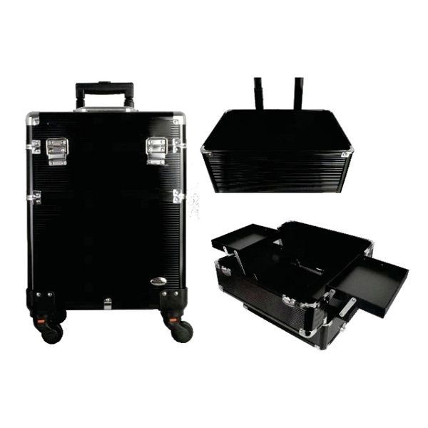 Produto: MALETA DE MAQUIAGEM PROFISSIONAL COM RODINHAS 360° PRETA FS-W1200C RUBYS