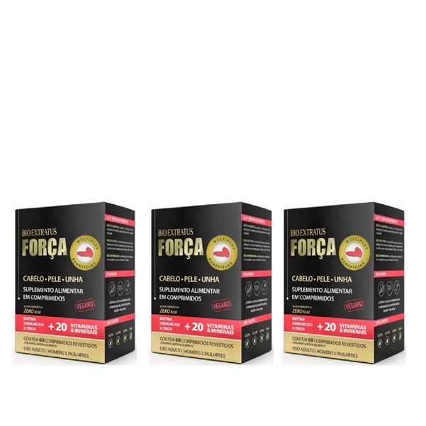 Produto: Vitamina Para Cabelo, Pele e Unha Suplemento Bio Extratus 60 comprimidos 3 Caixas