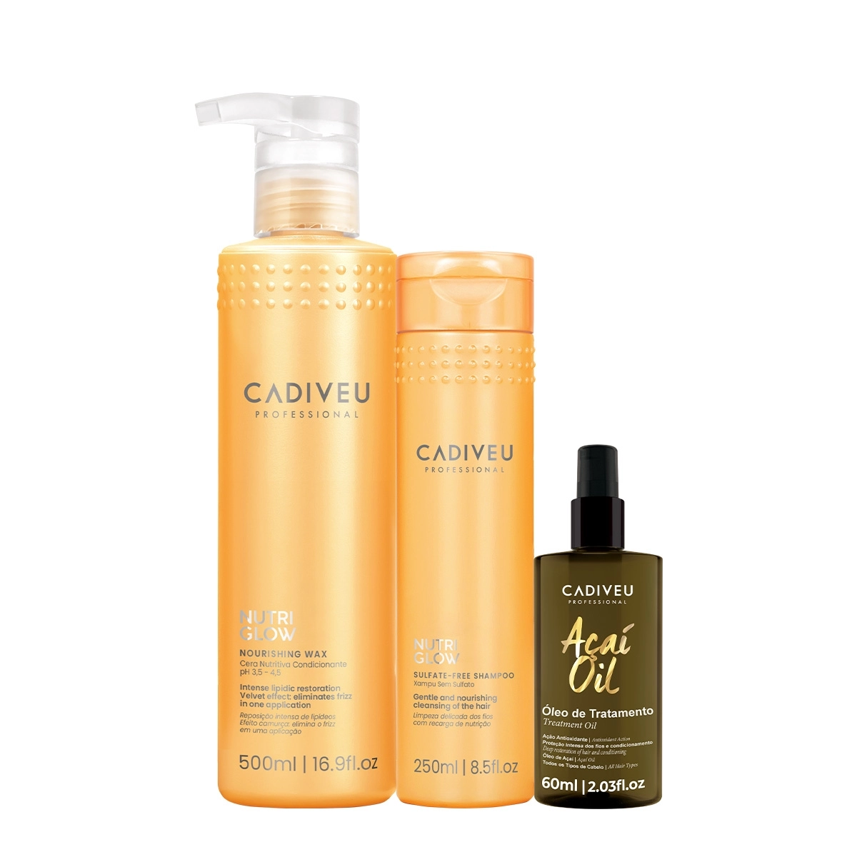 Produto: Kit Cadiveu Professional Nutri Glow Shampoo Cera e Açaí Oil 60 (3 produtos)