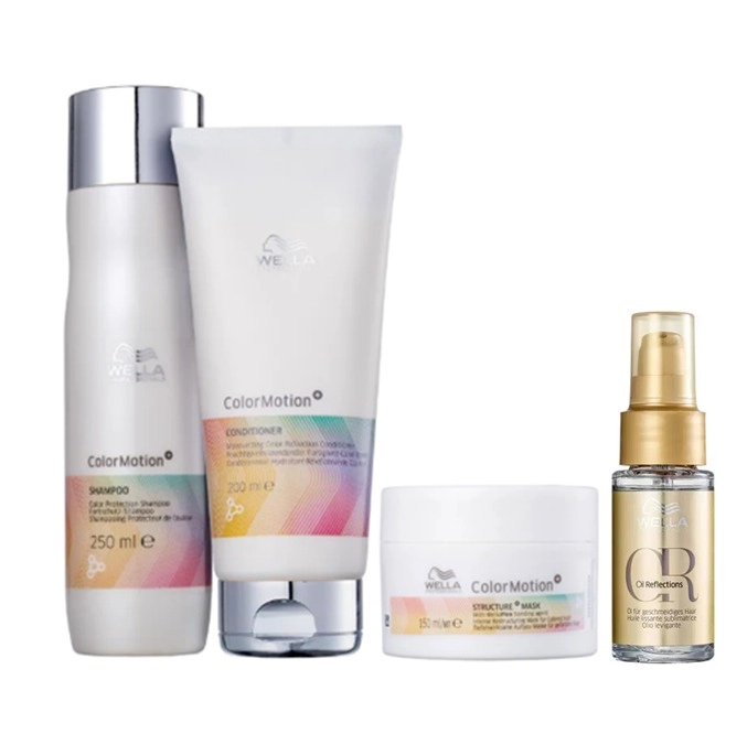 Wella Professionals Color Motion+ - Shampoo 250ml+Condicionador 200ml+Máscara Capilar 150ml+Oil Reflections 30ml Produto: Wella Professionals Color Motion+ - Shampoo 250ml+Condicionador 200ml+Máscara Capilar 150ml+Oil Reflections 30ml
