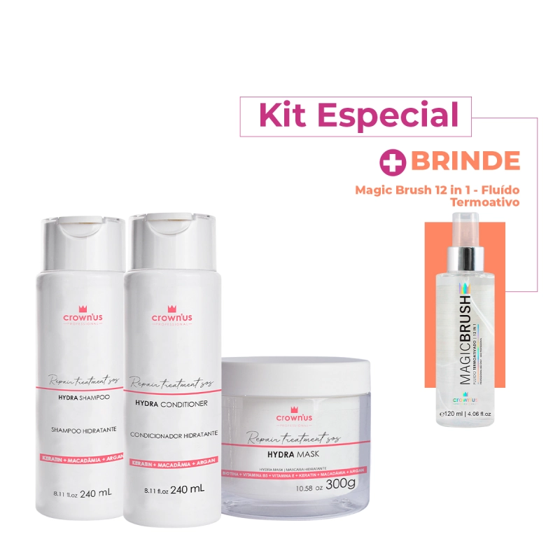 Produto: Kit Crown'us Professional Repair Treatment + Fluído Termoativado (4 Produtos)