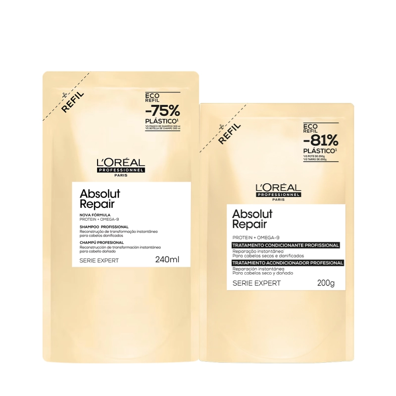 Kit L'Oréal Professionnel Absolut Repair Refil Shampoo Máscara (2 produtos) Produto: Kit L'Oréal Professionnel Absolut Repair Refil Shampoo Máscara (2 produtos)