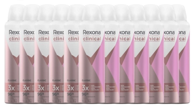 Produto: Rexona Clinical  Desodorante Aerosol Feminino Classic 150ml - 12 unidades