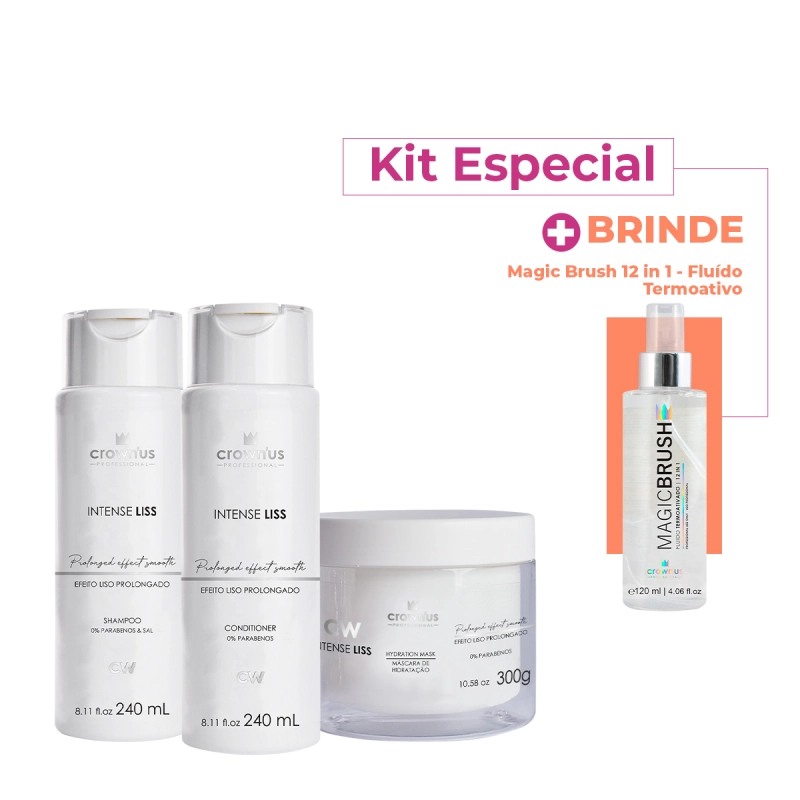 Produto: Kit Crown'us Professional Intense Liss + Fluído Termoativado (4 Produtos)
