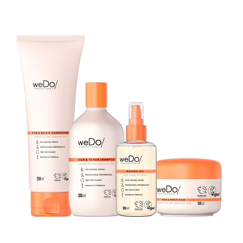 Kit WeDo Rich & Repair Shampoo Condicionador Máscara e Natural Oil (4 produtos) Produto: Kit WeDo Rich & Repair Shampoo Condicionador Máscara e Natural Oil (4 produtos)