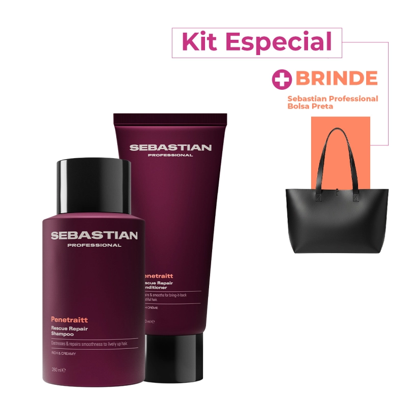 Kit Sebastian Professional Penetraitt Shampoo 250ml Condicionador 250ml com Bolsa Produto: Kit Sebastian Professional Penetraitt Shampoo 250ml Condicionador 250ml com Bolsa