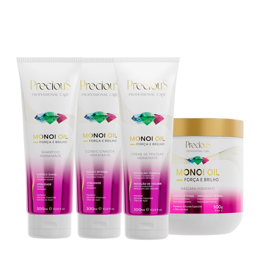 Kit Precious Monoi Oil Força e Brilho Shampoo Condicionador Máscara e Creme de Pentear (4 Produtos) Produto: Kit Precious Monoi Oil Força e Brilho Shampoo Condicionador Máscara e Creme de Pentear (4 Produtos)