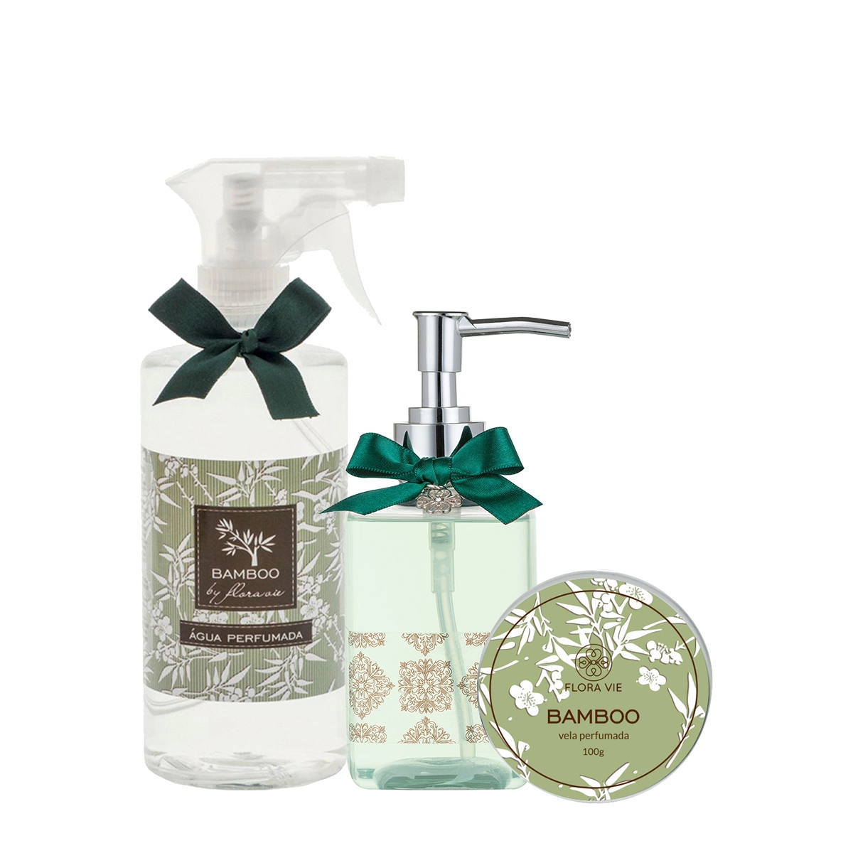 Produto: Kit Flora Vie Bamboo Vela Água Perfumada e Sabonete Líquido (3 produtos)