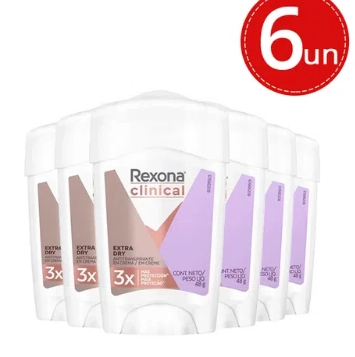 Rexona Clinical Desodorante Creme Extra Dry Feminino Roxo 48g C/6 Produto: Rexona Clinical Desodorante Creme Extra Dry Feminino Roxo 48g C/6