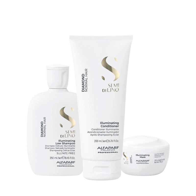 Produto: Kit Alfaparf Semi di Lino Diamond Illuminating - Brilho Radiante e Maciez (3 produtos)