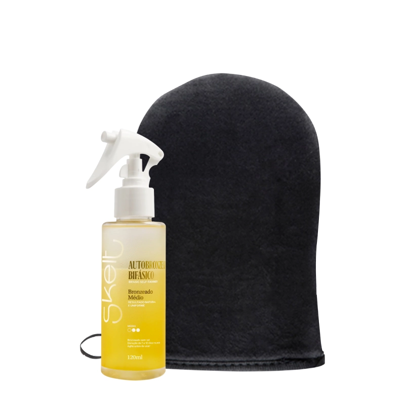 Produto: Kit Skelt Autobronzeador Bifásico Spray Luva Aplicadora (2 produtos)