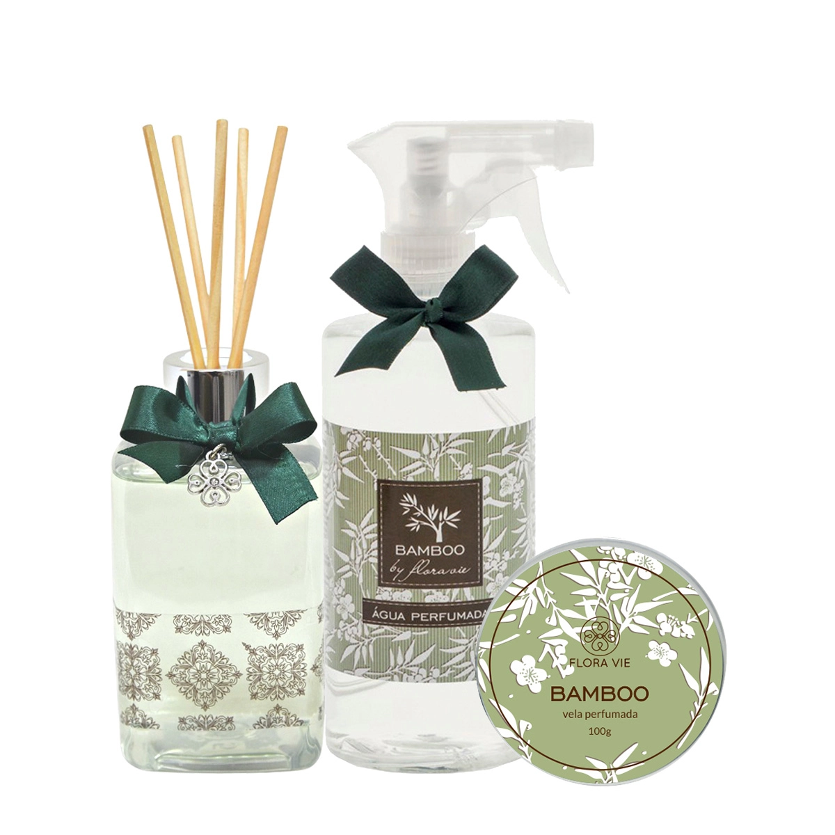 Produto: Kit Flora Vie Bamboo Vela Água Perfumada e Difusor de Aromas (3 produtos)