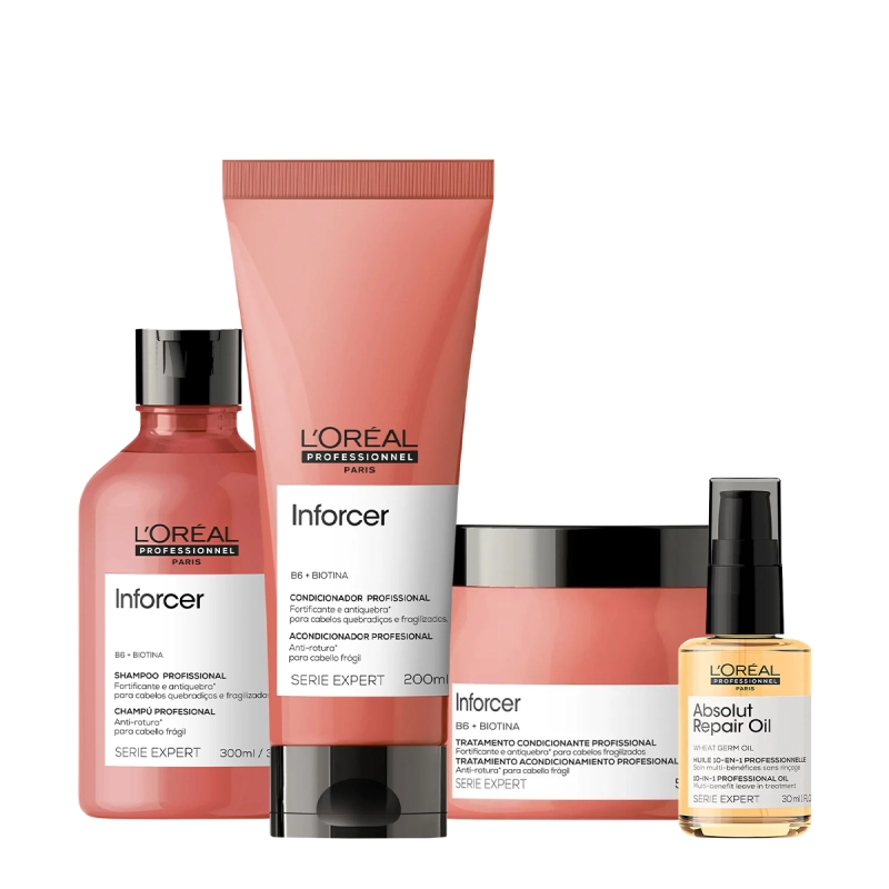 Kit L'Oréal Professionnel Inforcer Repair Home Care 500 Oil (4 produtos) Produto: Kit L'Oréal Professionnel Inforcer Repair Home Care 500 Oil (4 produtos)