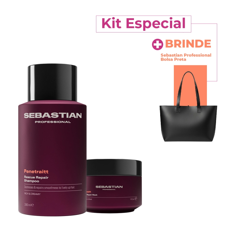 Kit Sebastian Professional Penetraitt Shampoo Máscara Bolsa (3 produtos) Produto: Kit Sebastian Professional Penetraitt Shampoo Máscara Bolsa (3 produtos)