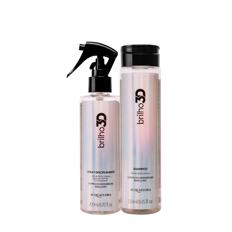 Kit Acquaflora Brilho 3D Shampoo Spray Disciplinante (2 produtos) Produto: Kit Acquaflora Brilho 3D Shampoo Spray Disciplinante (2 produtos)
