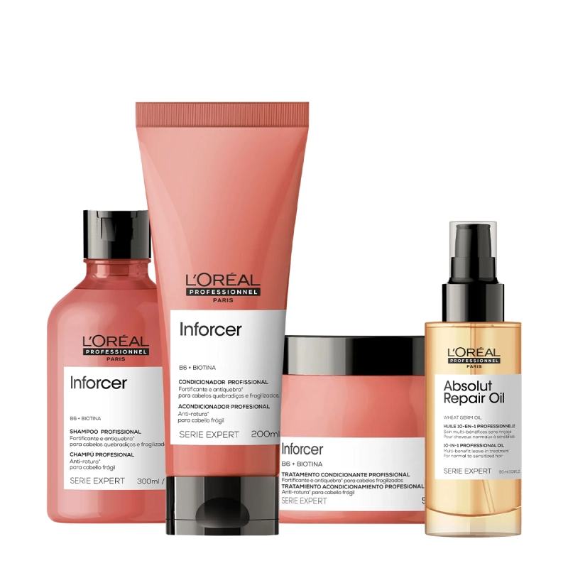 Kit L'Oréal Professionnel Inforcer Repair Home Care 500 Oil 90 (4 produtos) Produto: Kit L'Oréal Professionnel Inforcer Repair Home Care 500 Oil 90 (4 produtos)