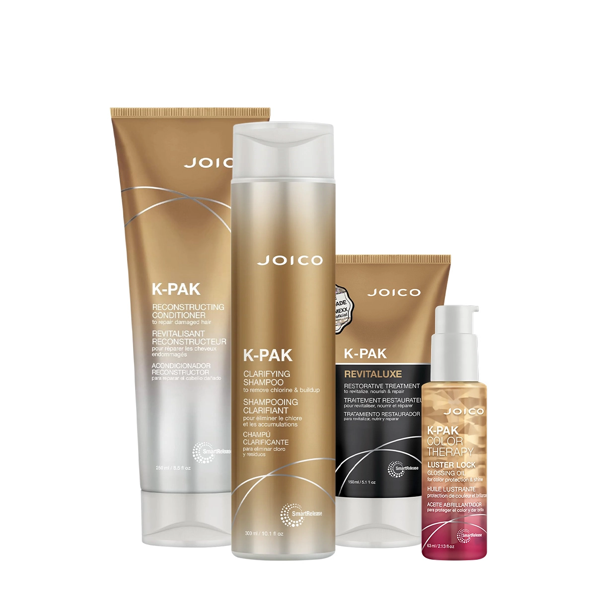 Produto: Kit Joico K-PAK Reconstrutor Revitaluxe Luster Clarifying Home Care Oil (4 produtos)