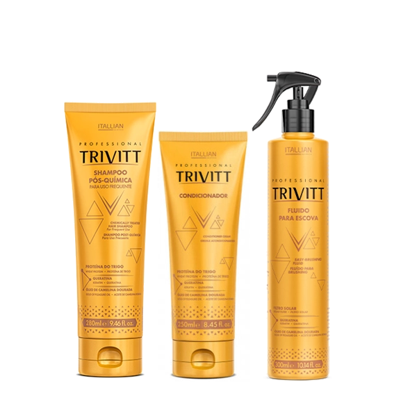 Produto: Trivitt Shampoo Pos Quimica 280ml Condicionador Hidratante 250ml e Fluido para Escova 300ml