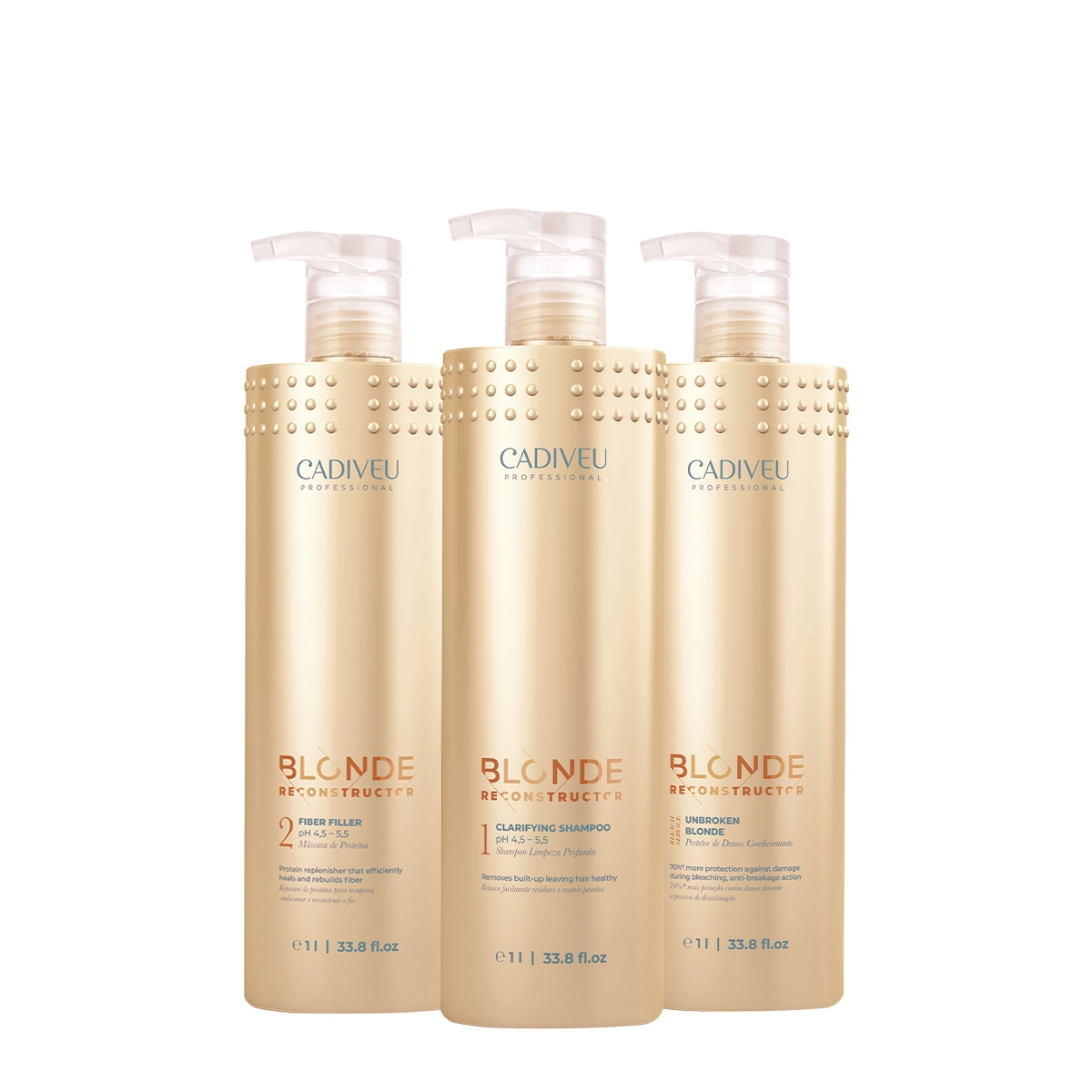 Produto: Kit Cadiveu Professional Blonde Reconstructor Clarifying Fiber Filler e Unbroken Blonde (3 produtos)