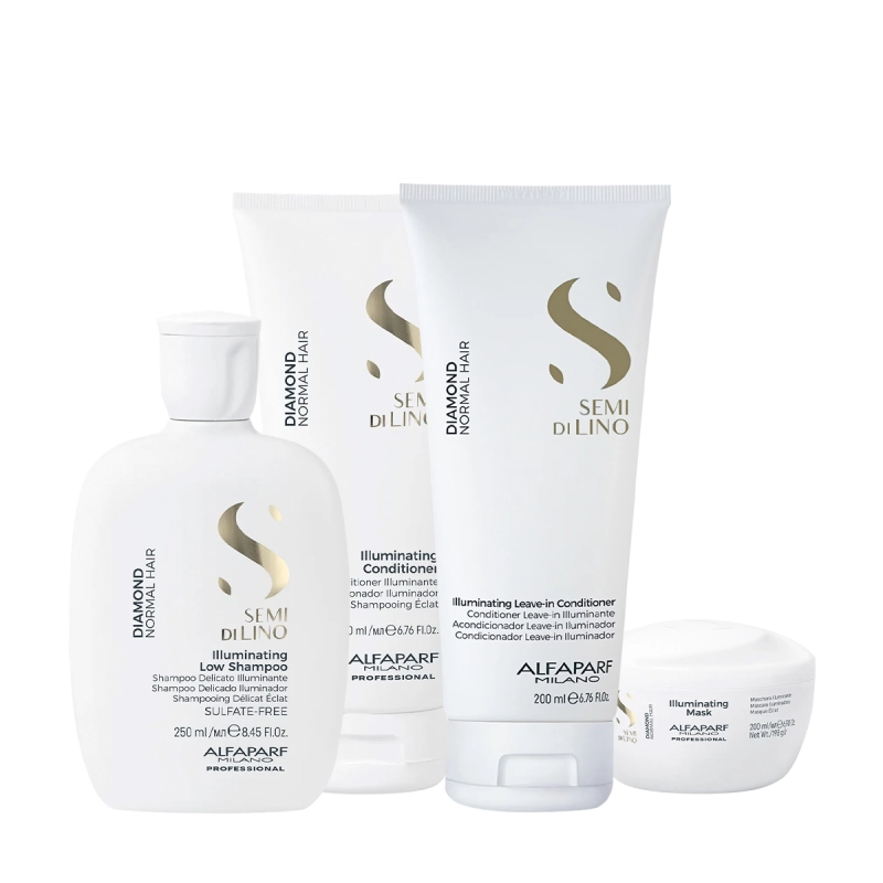 Kit Alfaparf Semi di Lino Diamond Illuminating - Brilho Intenso e Cuidado Completo (4 produtos) Produto: Kit Alfaparf Semi di Lino Diamond Illuminating - Brilho Intenso e Cuidado Completo (4 produtos)