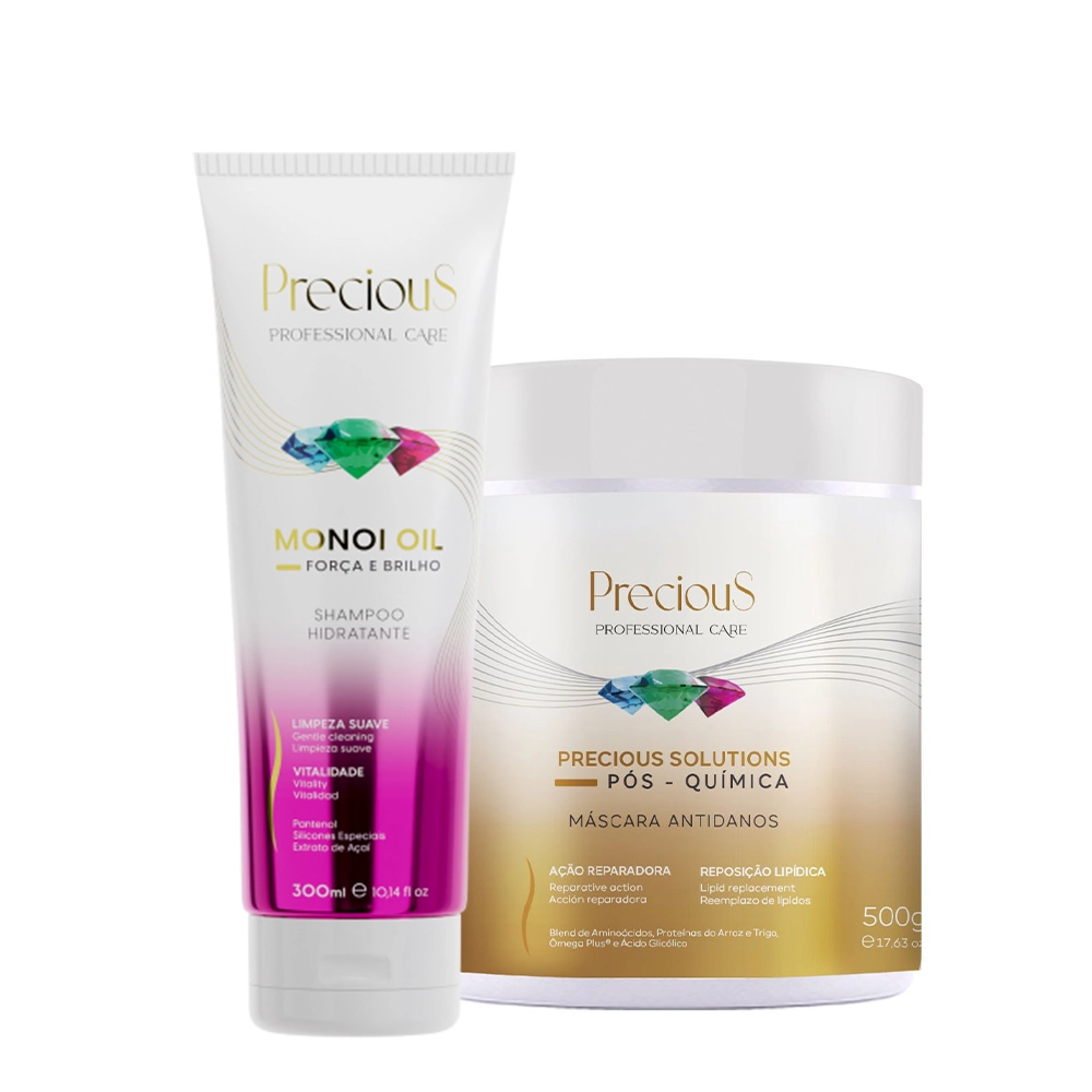 Kit Precious Monoi Oil Força e Brilho Shampoo e Precious Solutions Pós Química Máscara Antidanos (2 produtos) Produto: Kit Precious Monoi Oil Força e Brilho Shampoo e Precious Solutions Pós Química Máscara Antidanos (2 produtos)