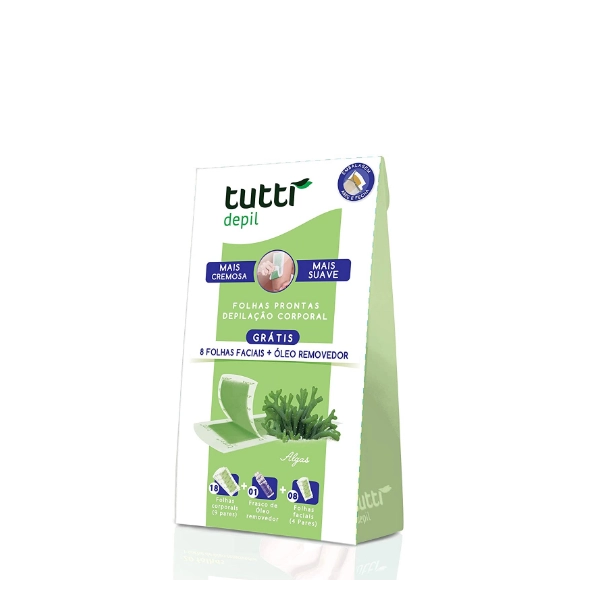 Tutti Depil Folhas Prontas Corporal Algas 9 Pares Corporal+4 Facial+Óleo Removedor Produto: Tutti Depil Folhas Prontas Corporal Algas 9 Pares Corporal+4 Facial+Óleo Removedor