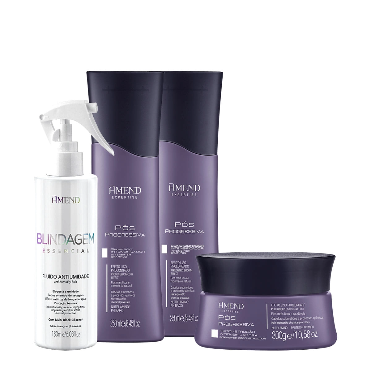 Produto: Kit Amend Pós Progressiva Shampoo Condicionador Máscara e Fluído Antiumidade  (4 produtos)
