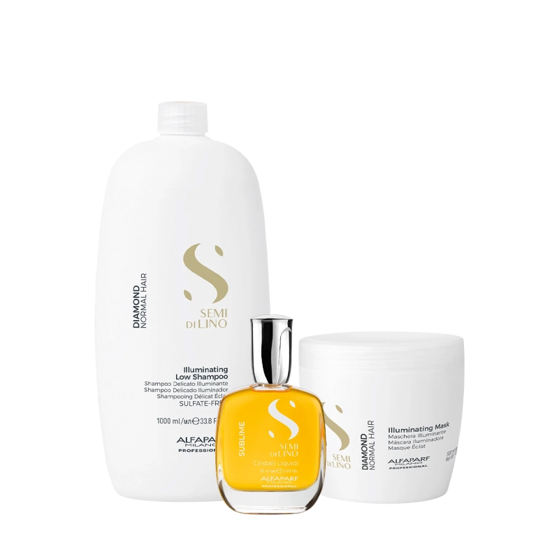 Produto: Kit Alfaparf Semi di Lino Diamond e Sublime - Cuidado Profissional para Fios Radiantes (3 produtos)