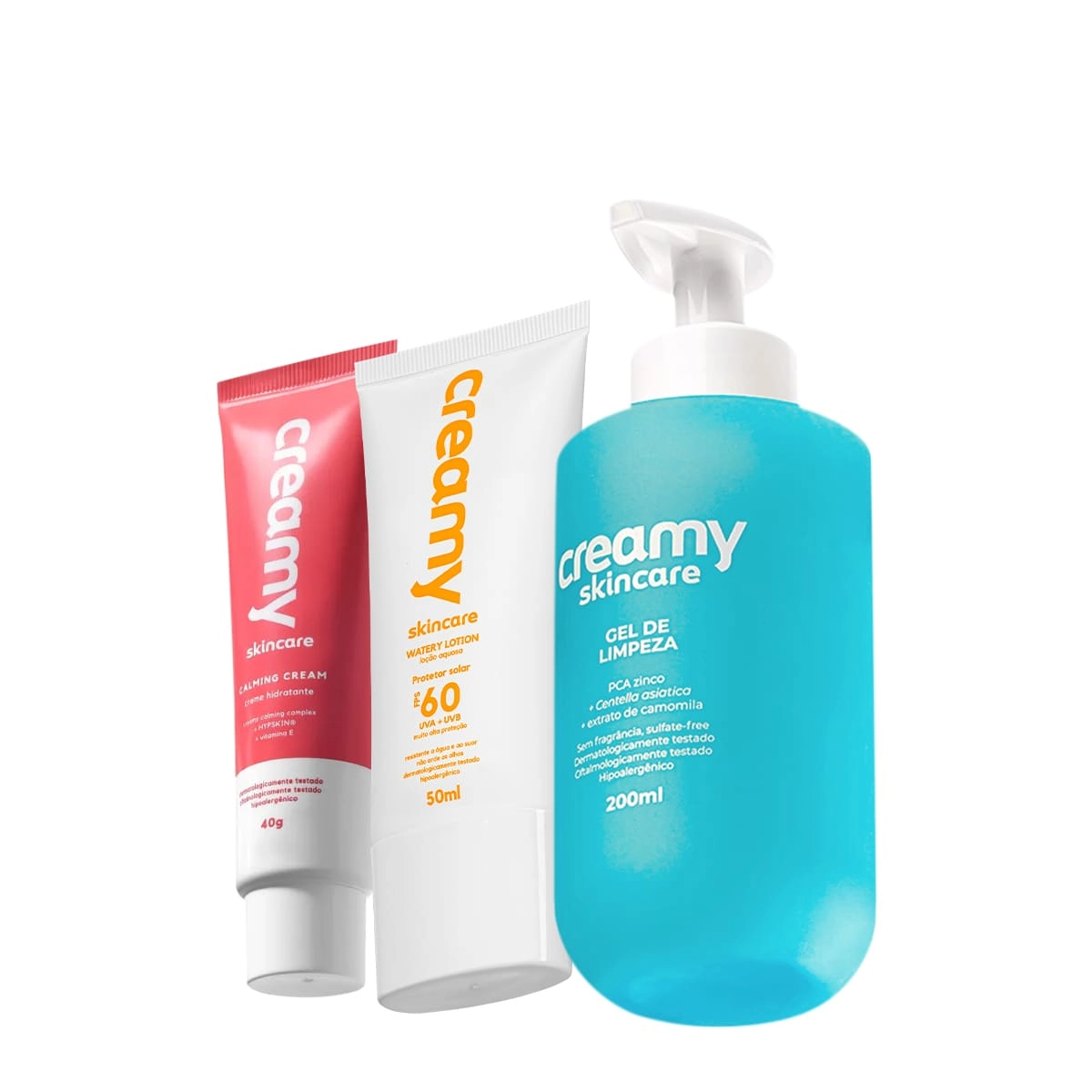 Produto: Kit Creamy Skincare Gel de Limpeza Calming Cream FPS60 Protetor Solar (3 produtos)