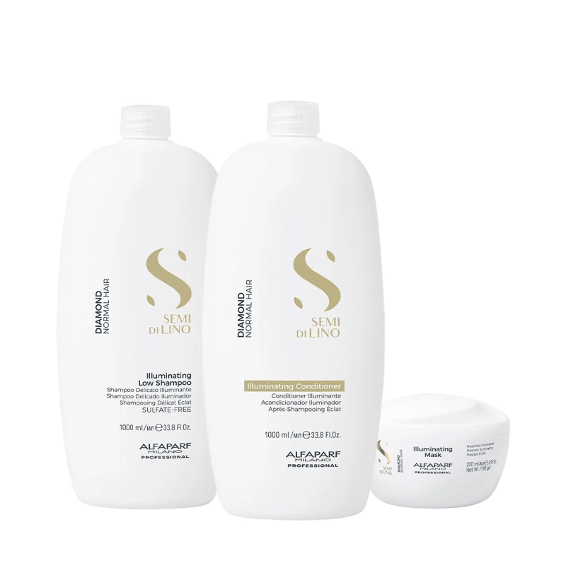 Produto: Kit Alfaparf Semi di Lino Diamond Illuminating - Maciez e Tratamento Diário (3 produtos)