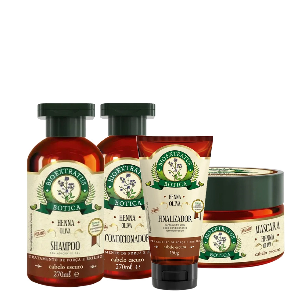 Kit Bio Extratus Botica Henna Cabelos Escuros Total (4 produtos) Produto: Kit Bio Extratus Botica Henna Cabelos Escuros Total (4 produtos)