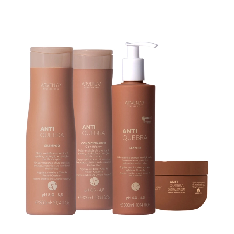 Kit Arvensis Anti-Quebra Shampoo Condicionador Leave-in e Máscara (4 produtos) Produto: Kit Arvensis Anti-Quebra Shampoo Condicionador Leave-in e Máscara (4 produtos)